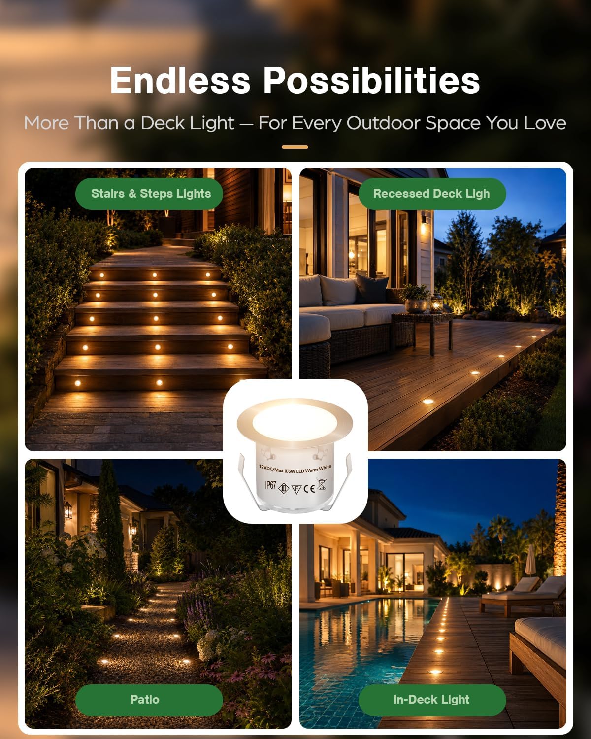 hiboitec 20 packs low voltage deck lights kit, view 9