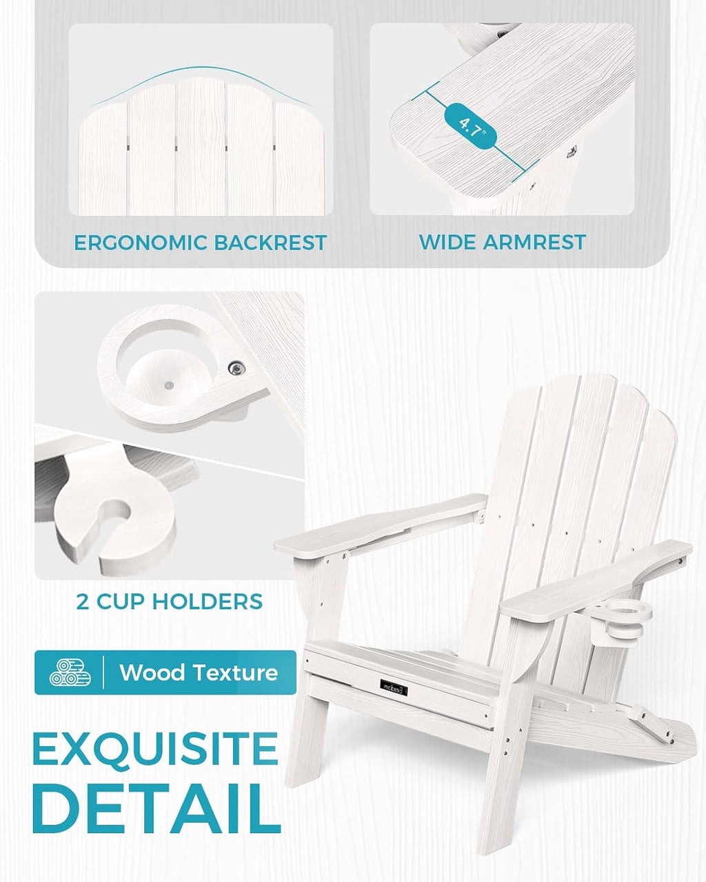 Folding Adirondack Chairs Set of 4, Plastic Patio Chair with 2 Cup Holders
