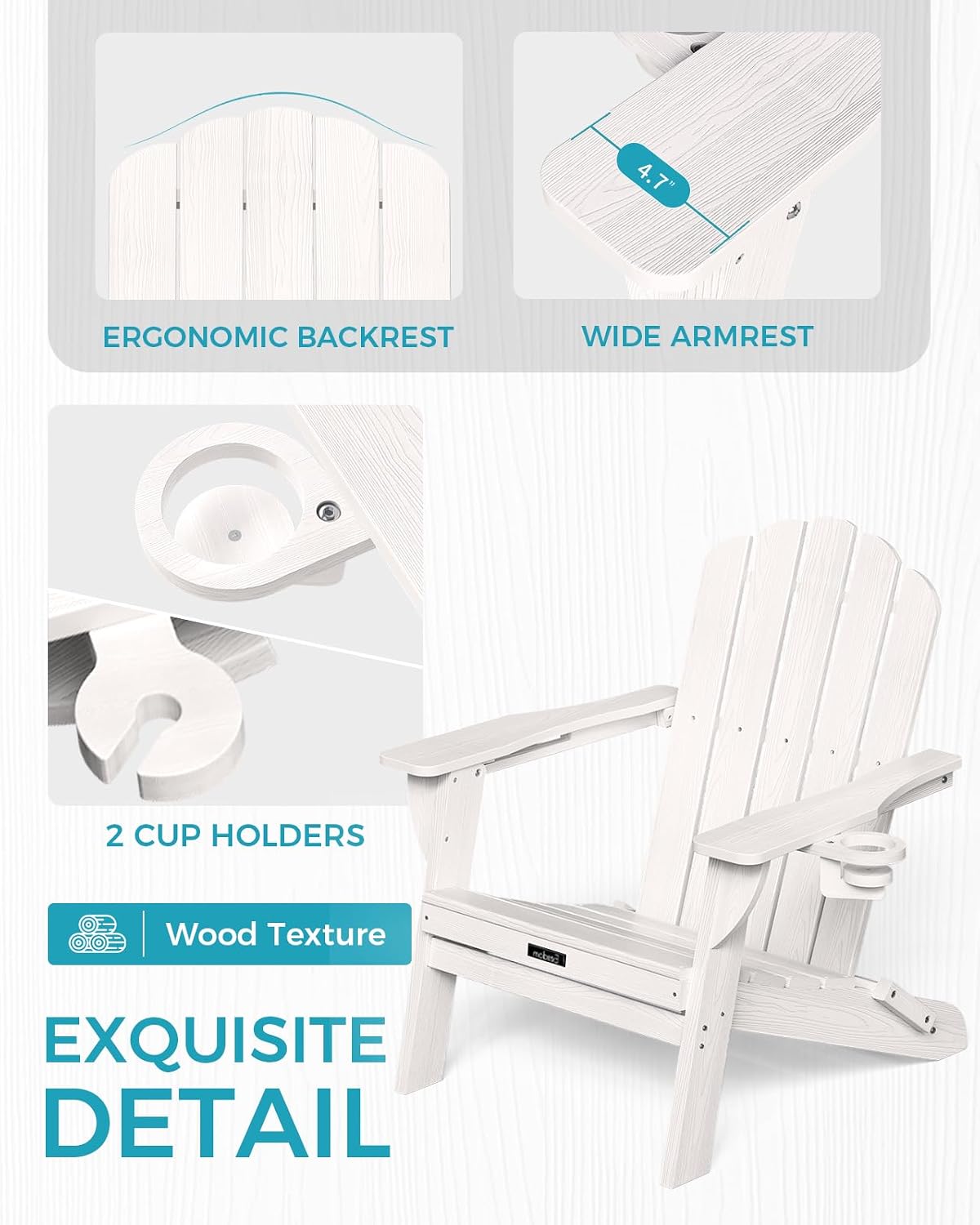 Folding Adirondack Chairs Set of 4, Plastic Patio Chair with 2 Cup Holders