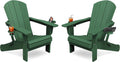 KINGYES Folding Adirondack Chair Set of 2 with 2 Cup Holders, Green