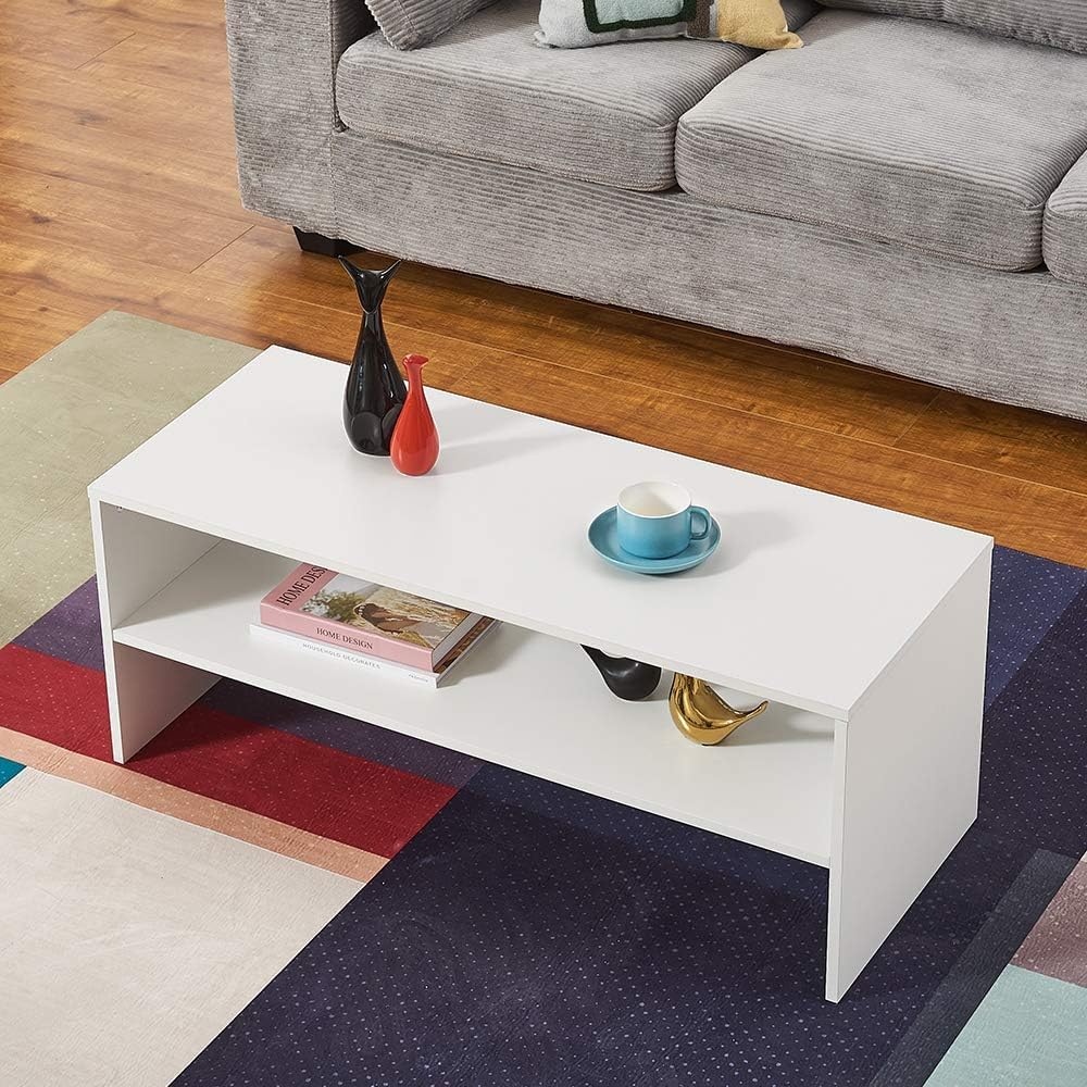 Panana 2-Tier Coffee Table Simple Couch Sofa Side End Table Tea Accent Table for Living Room Office, 39.4" x 15.7" x 15.7" (White)