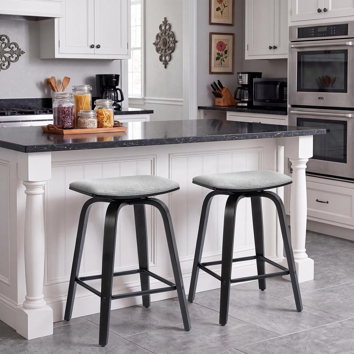 Swivel Bar Stools Set of 2 for Island Kitchen, Modern 26" Backless Counter Height Bar Stools, 360 Swivel Saddle Seat, Grey