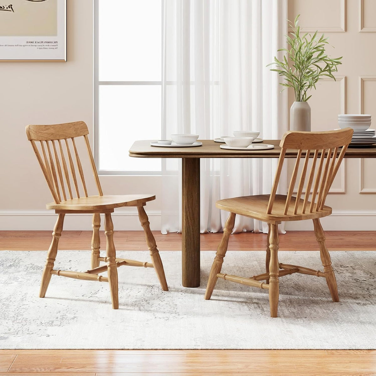 GIANTEX Windsor Dining Chairs Set of 2 w/Curved Spindle Back & Turned Legs