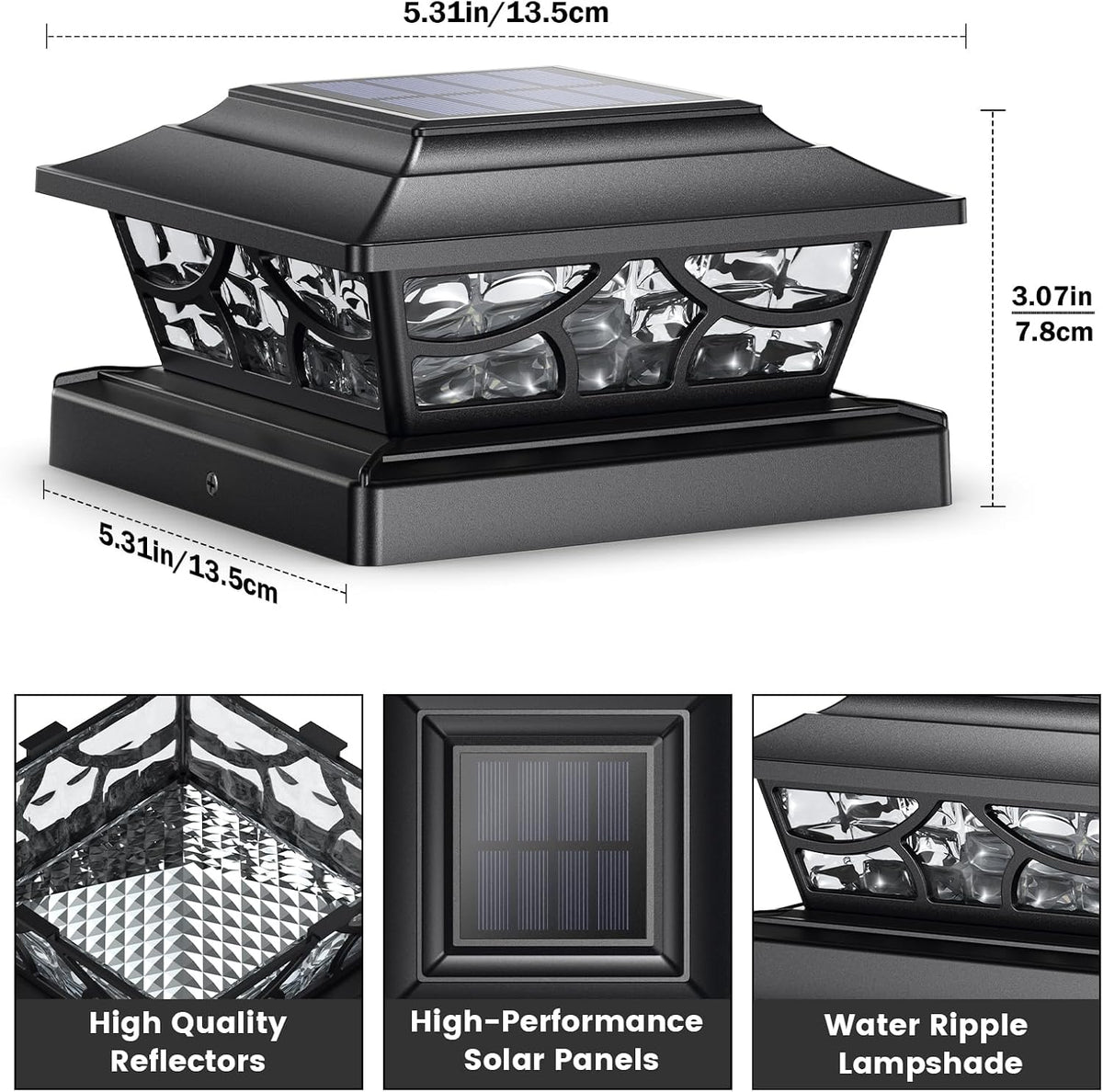SIEDiNLAR Solar Post Lights Outdoor 4 Modes, 6 Pack Black, Warm/Cool White