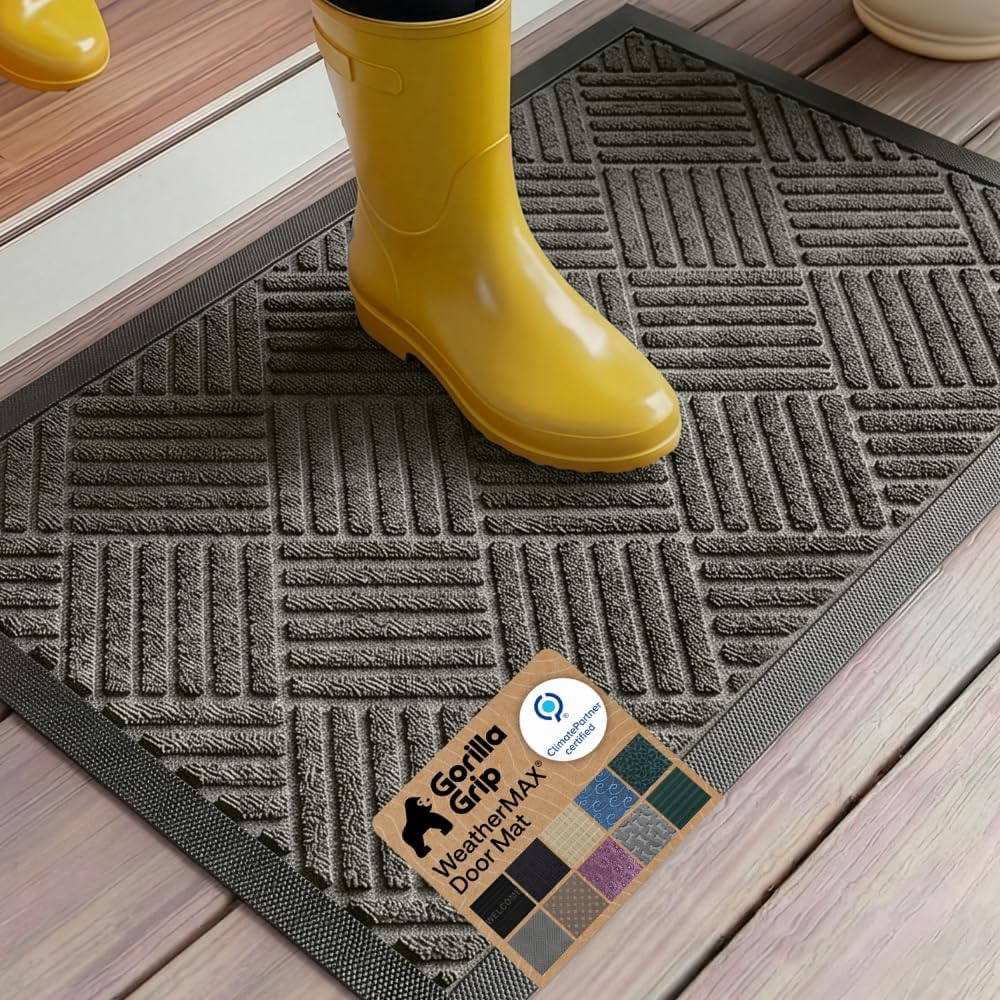 GORILLA GRIP WeatherMAX Door Mat, Indoor Outdoor Use, 35x23, Gray Diamond