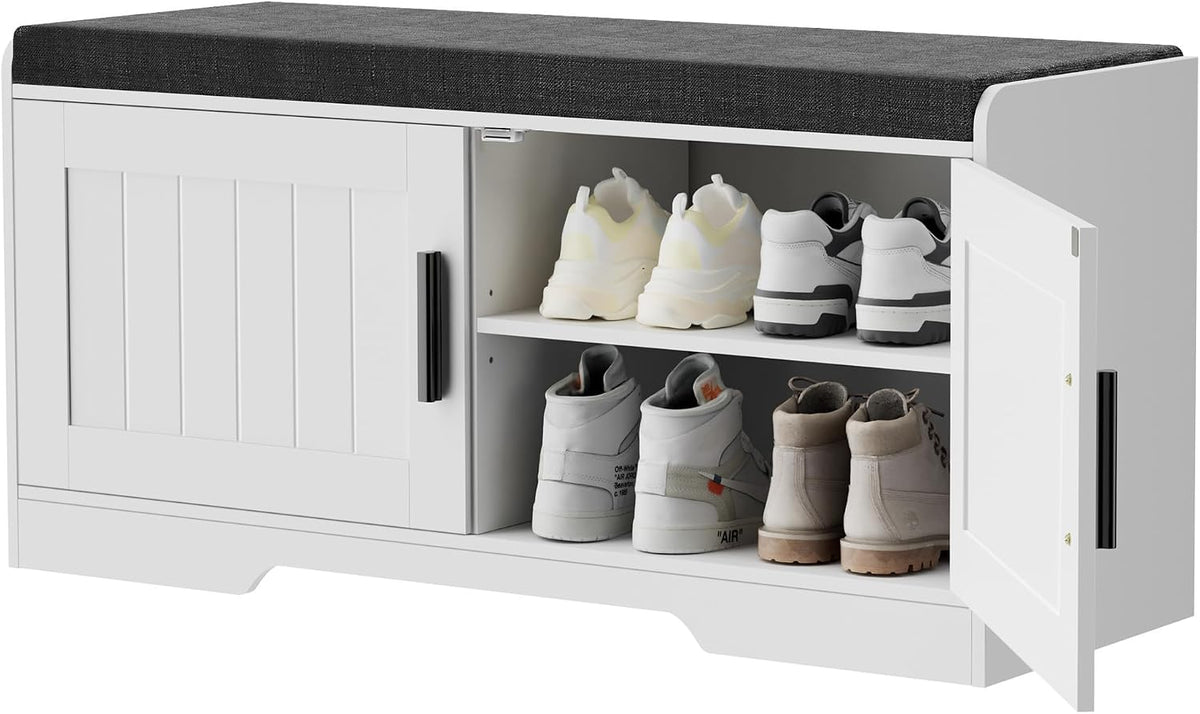 Homleke Shoe Storage Bench, 2 Doors & Thickened Padded Seat Cushion