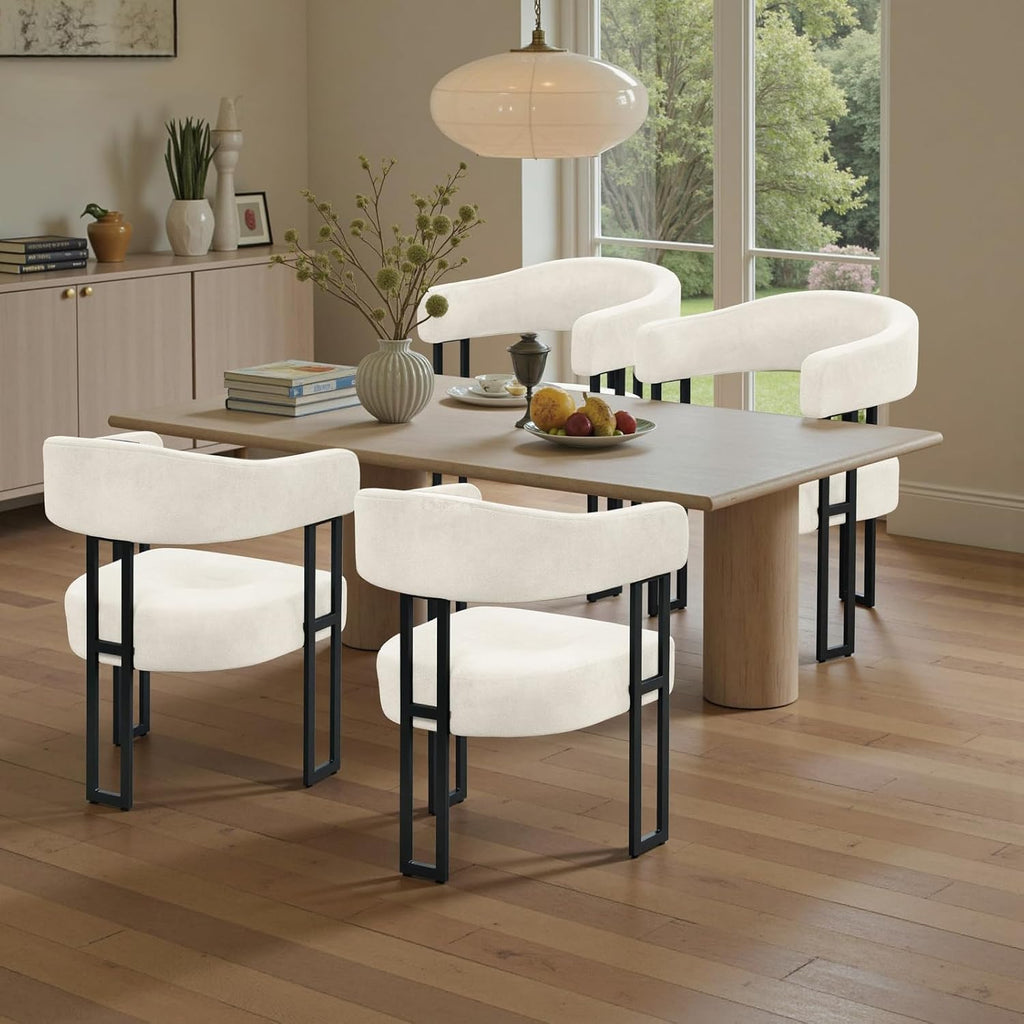 Dining Chairs Set of 6, Boucle Upholstered Kitchen Chairs with Metal Leg