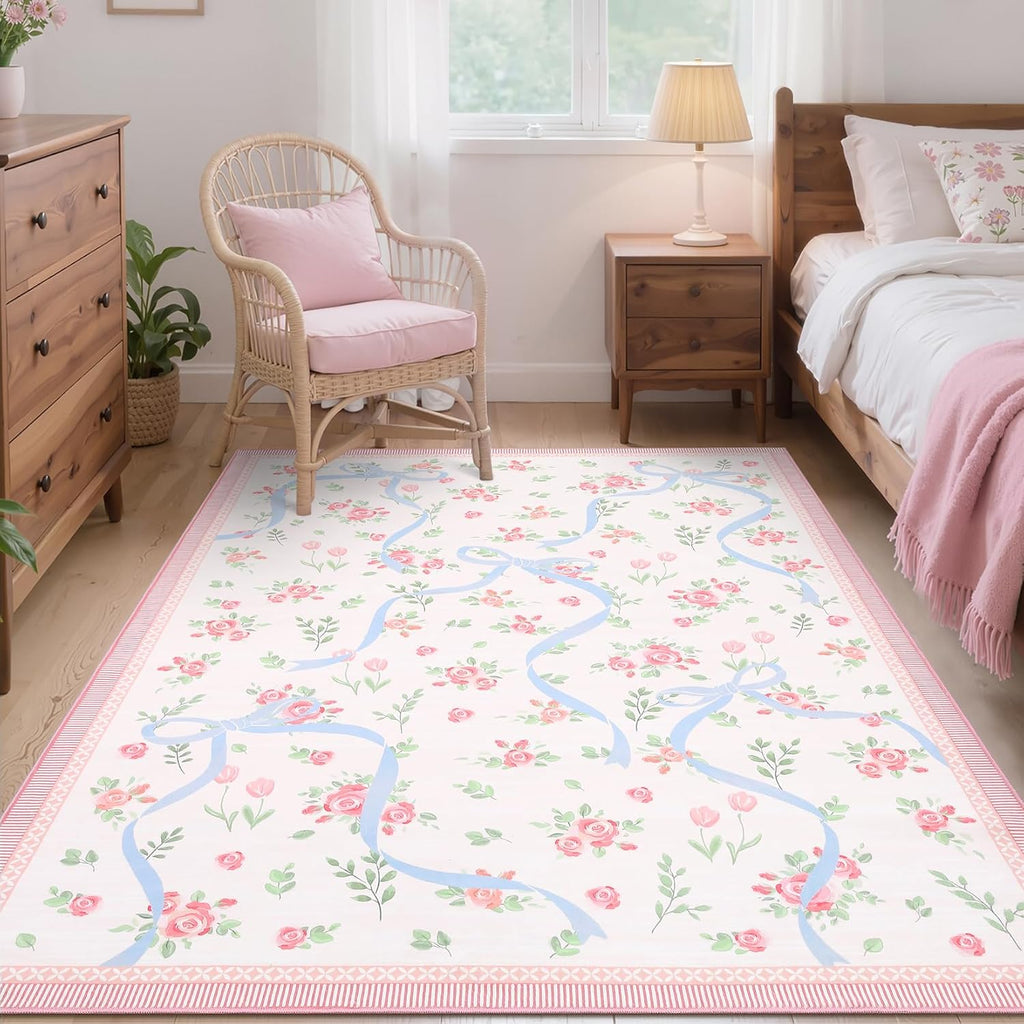 GarveeHome Pink and Blue Rugs for Bedroom Girls, 4x6 Rug for Living Room