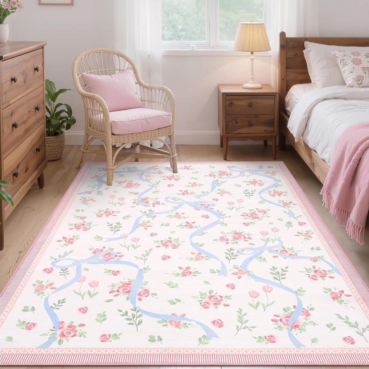 GarveeHome Pink and Blue Rugs for Bedroom Girls, 4x6 Rug for Living Room