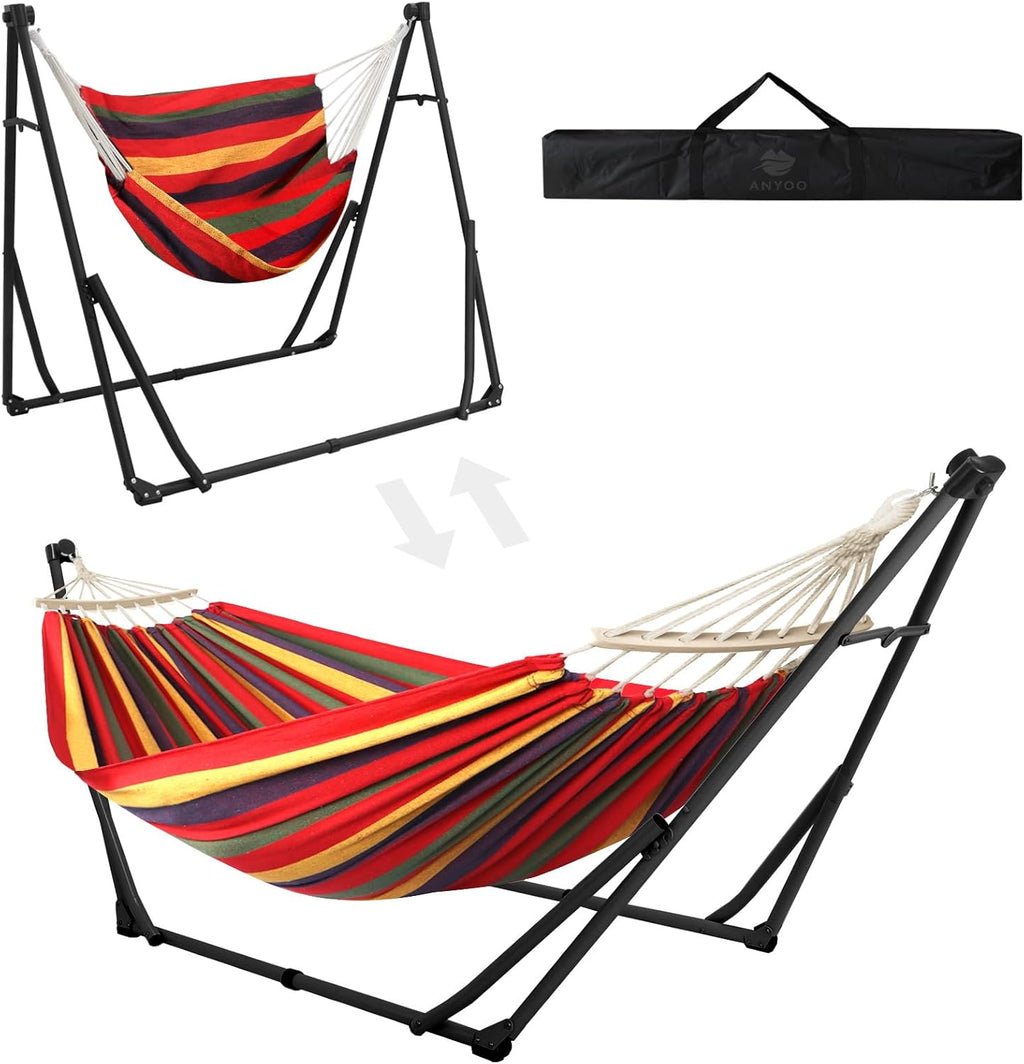 ANYOO 2-in-1 Hammock & Chair Stand with Collapsible Steel Frame & Carry Bag