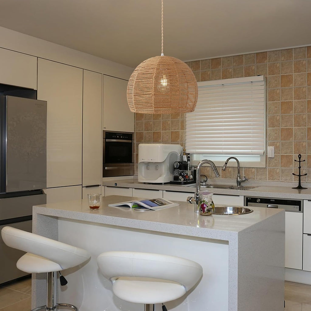 13.38'' woven rattan pendant light, boho chandelier light shown in use