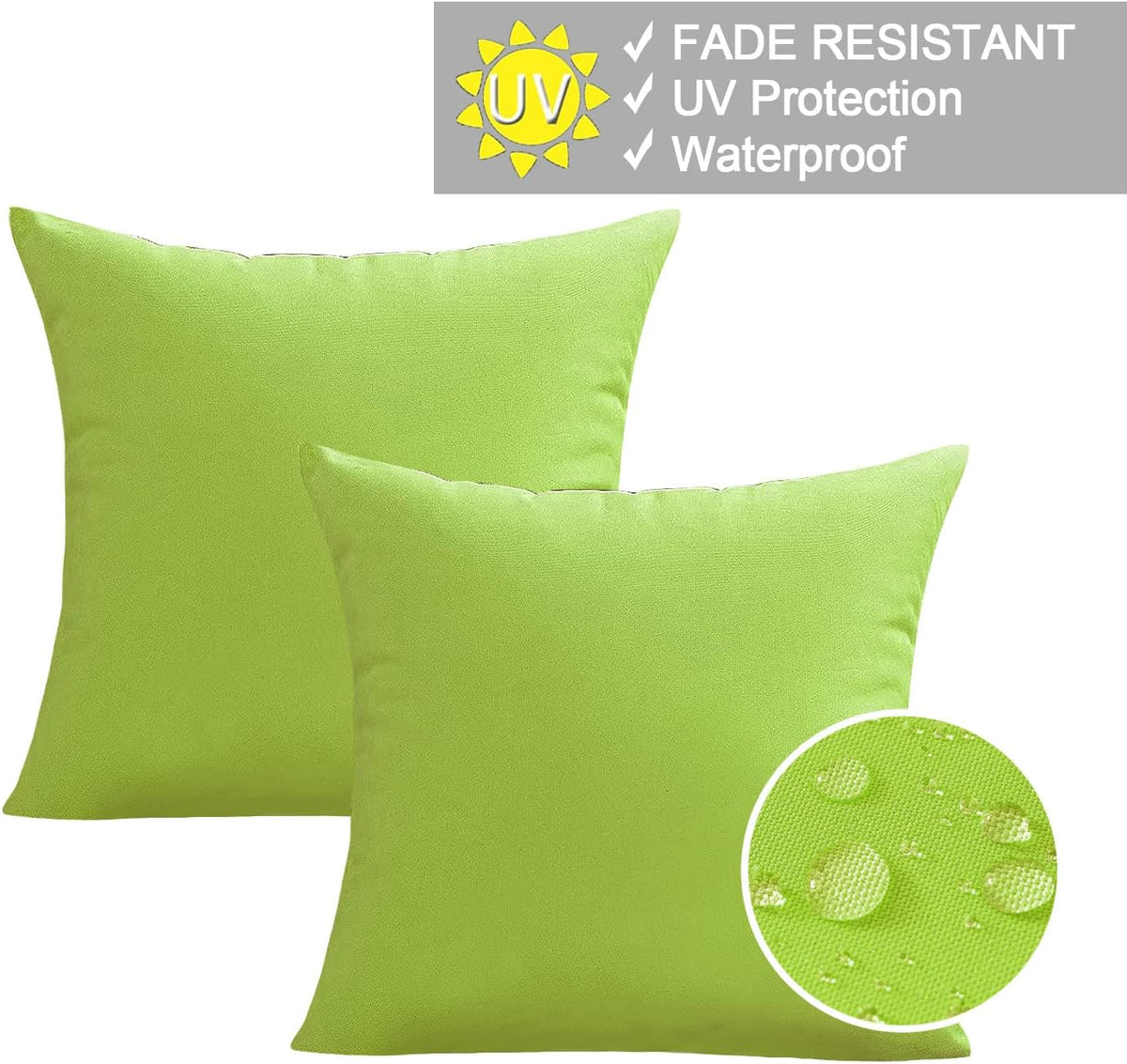VAKADO Outdoor Waterproof Throw Pillow Covers 24x24 Set of 2 Green