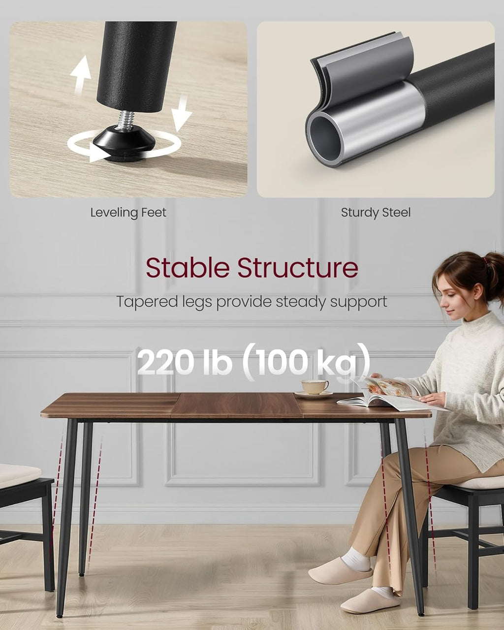 VASAGLE 55.1" Dining Table for 4-6 People, Modern Kitchen Table