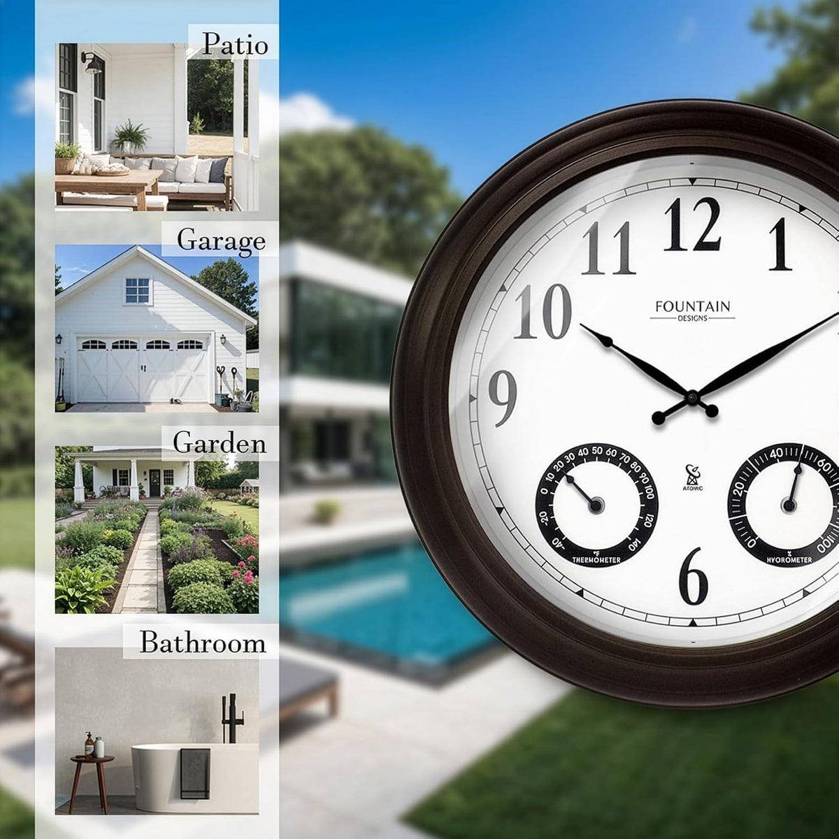 20" Large Outdoor Atomic Wall Clock,Oil Rubbed Bronze