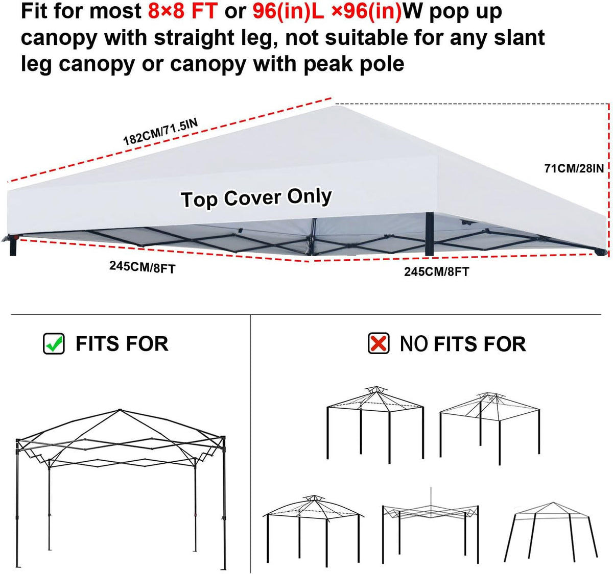 joramoy 8x8 canopy replacement top only straight leg(white) shown in use