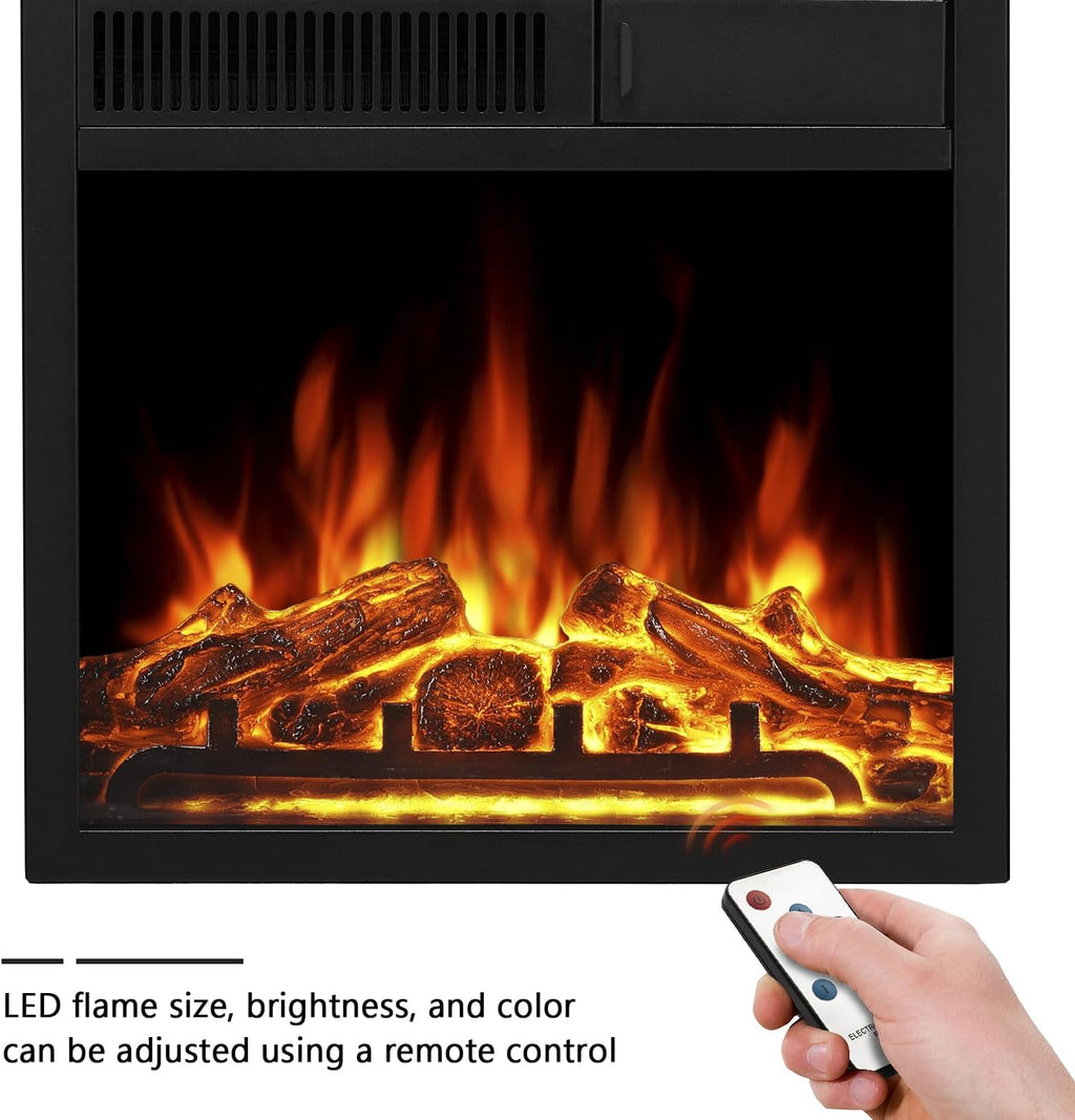 R.W.FLAME Electric Fireplace Mantel Wooden Surround Firebox, 36" Black TV Stand with Freestanding Electric Fireplace,Remote Control, Adjustable Led Flame, 750W/1500w