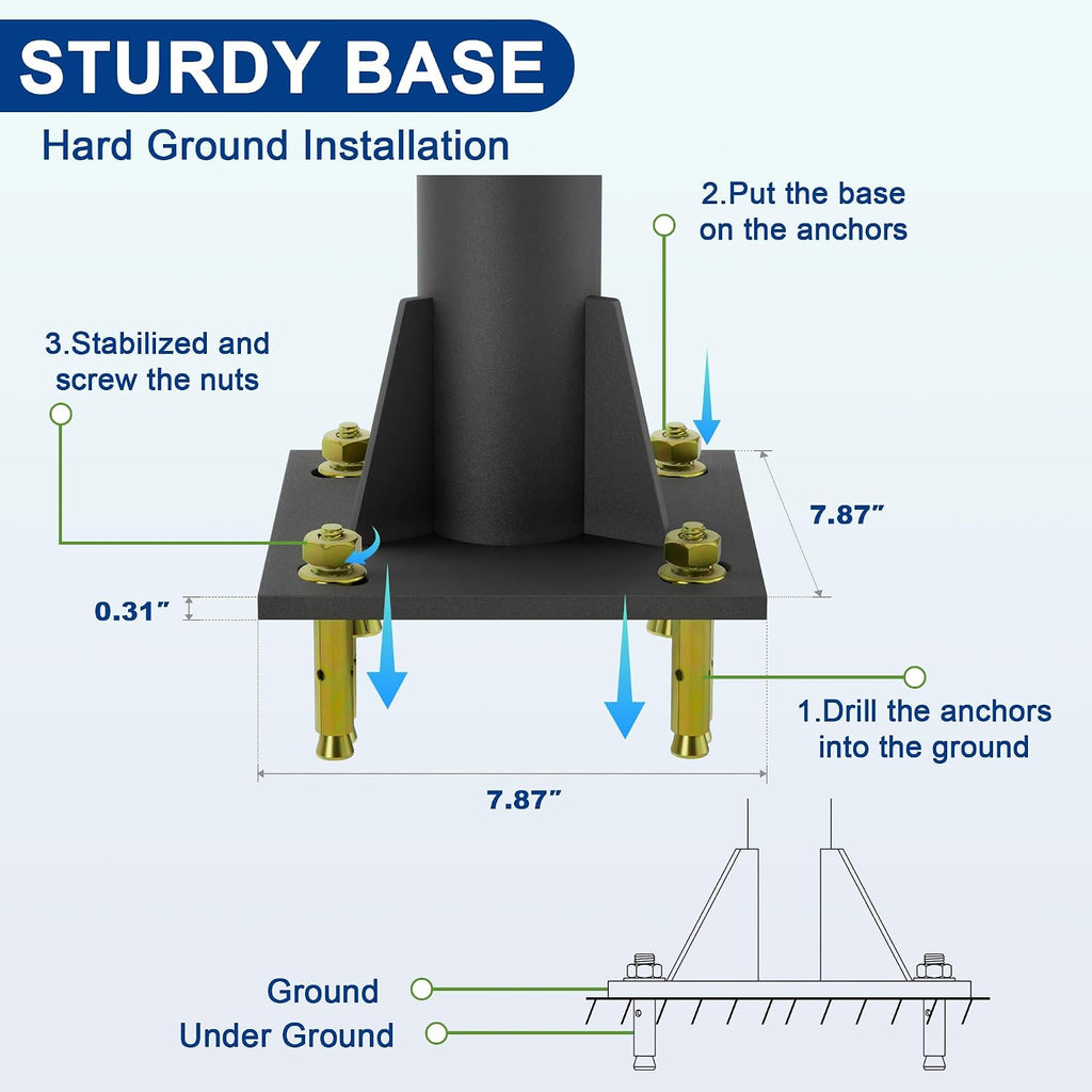 10ft Sun Shade Pole, 3" Diameter Heavy Duty Metal, Black Shade Sail Pole with 3 Rings for Patio, Deck, Playground, Backyard & Playground, One Pole