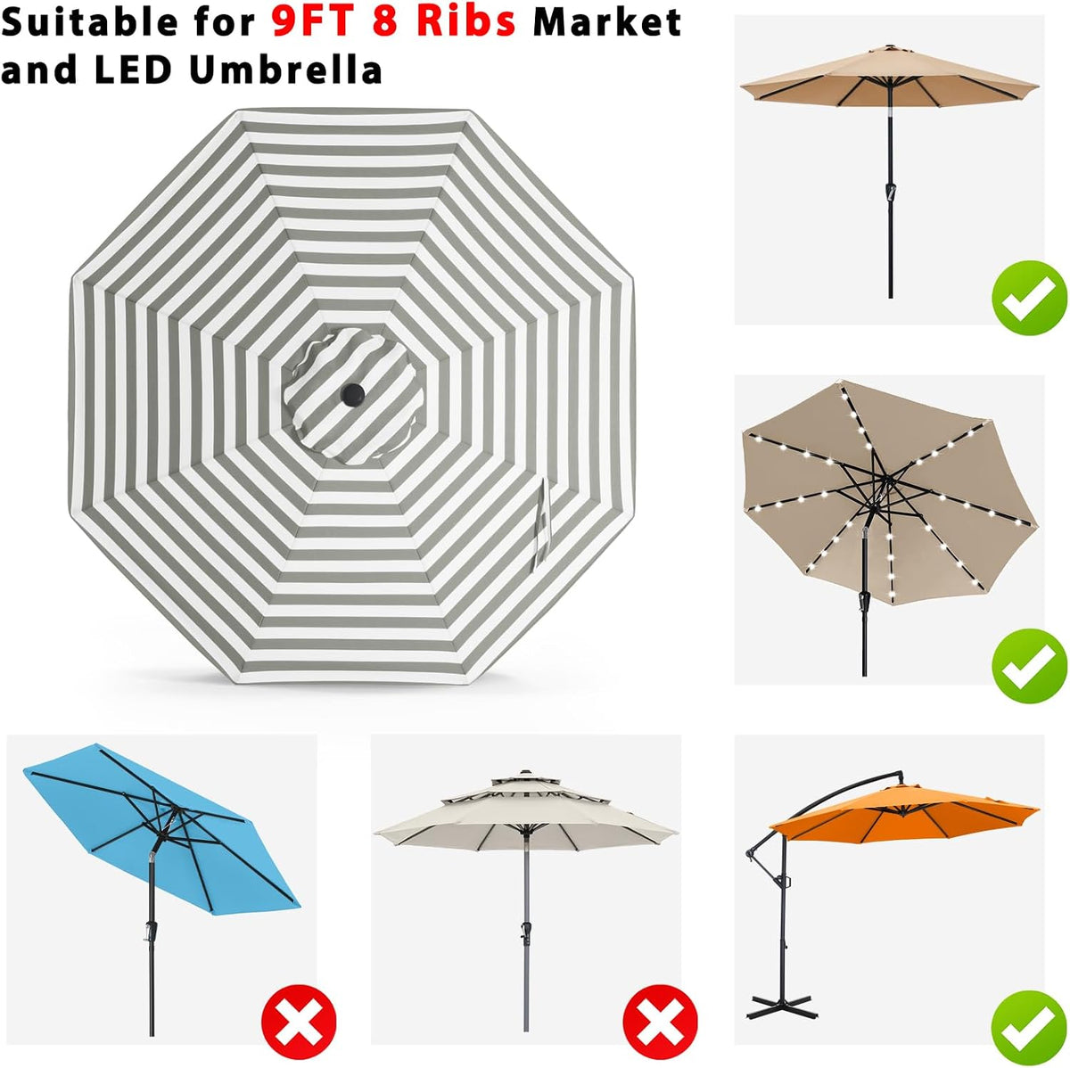 abccanopy olefin® 5-year no fade 9ft patio replacement showing dimensions