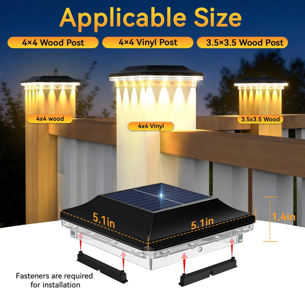 ZCXLIGHT Solar Post Cap Lights Outdoor 6 Pack, 4x4 Post Solar Lights Waterproof 16LED Spot Lens, 3 Modes Fence Post Solar Lights, 4x4 3.5x3.5 Vinyl Wooden Posts Solar Post Lights for Garden, Patio