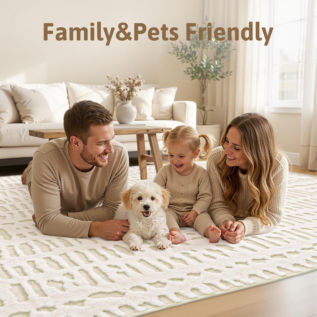 Yamaziot Washable 6x9 Area Rugs for Living Room Non Slip Ivory Beige