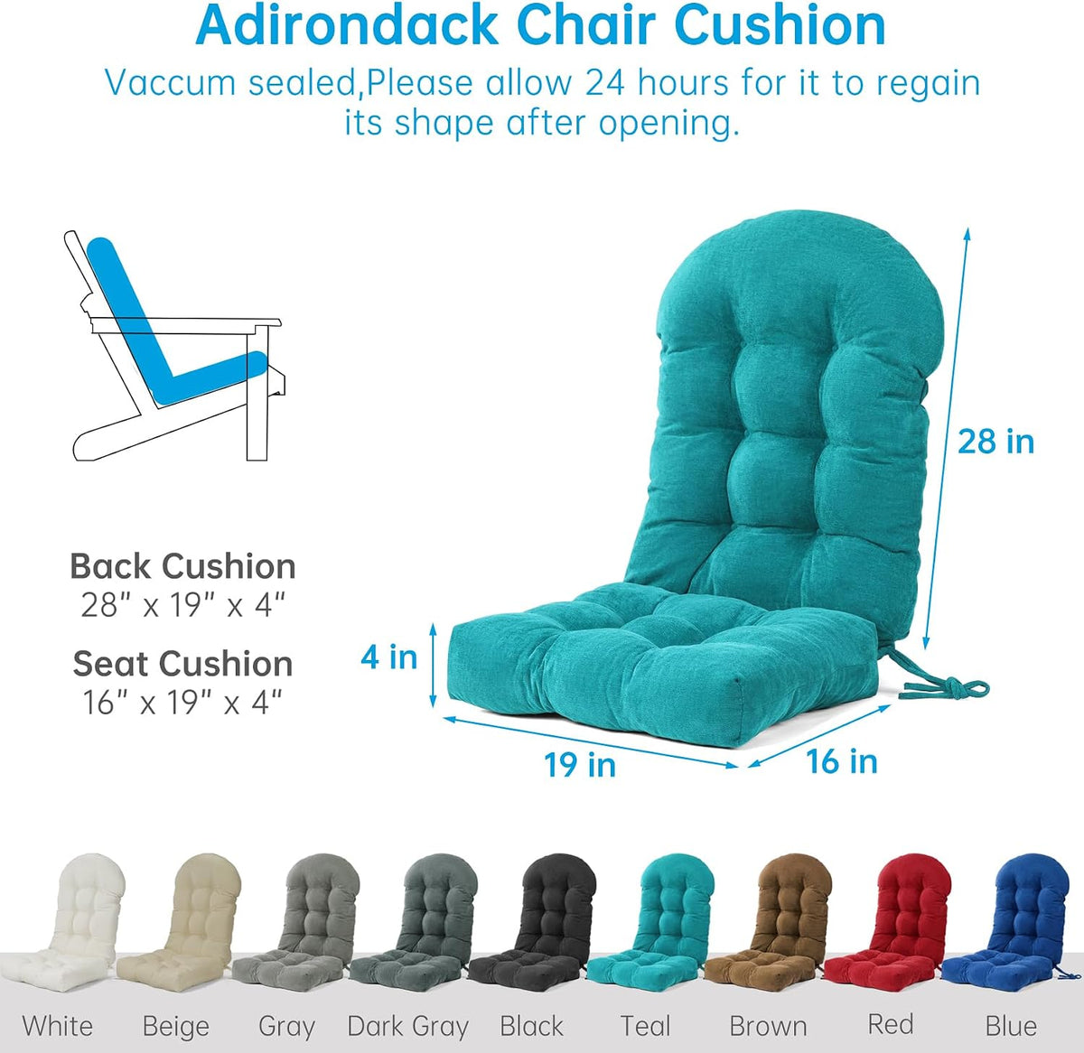 adirondack chair cushion waterproof rocking chair cushion, tufted, side view