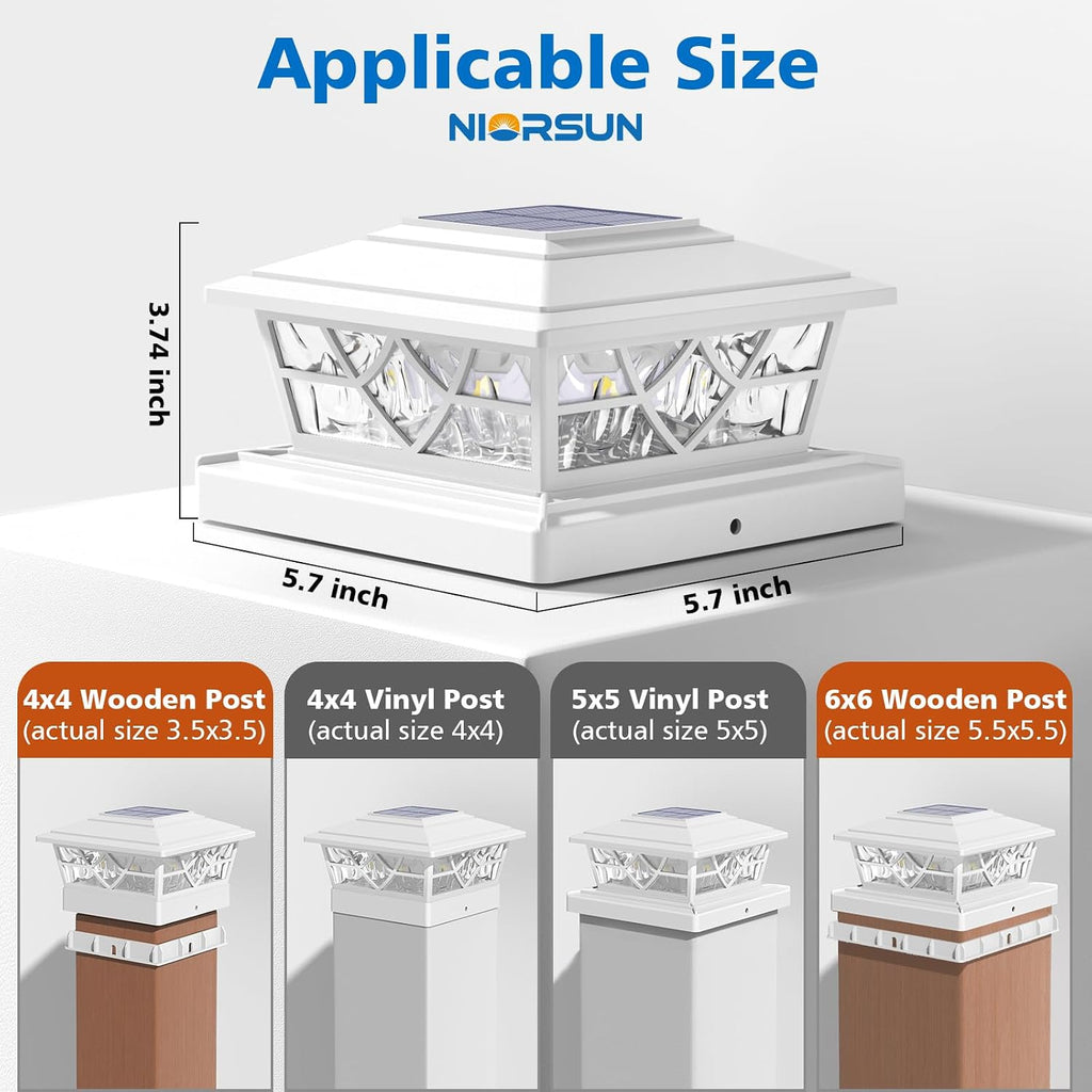 NIORSUN 4x4 Post Solar Lights,Solar Post Lights with 2 Modes, 12 Pack White