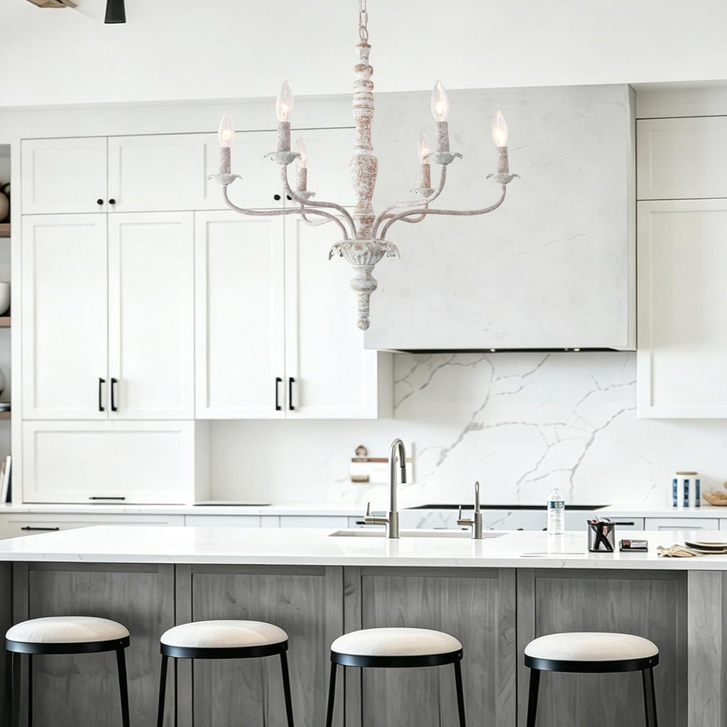 French Country Chandelier Farmhouse Distressed Wood for Dining Room