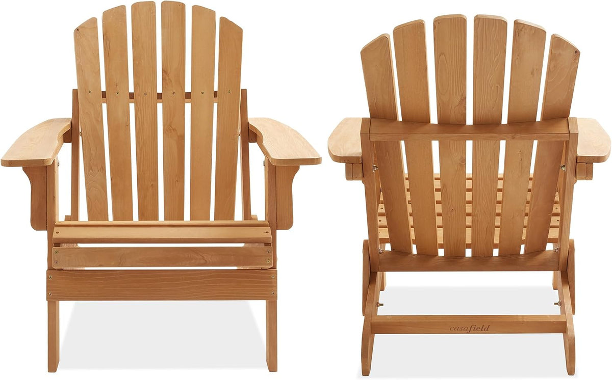 Casafield Oversized Folding Adirondack Chair, Set of 4 Cedar Wood Outdoor Fire Pit Lounge Chairs for Patio, Deck, Yard, Lawn and Garden Seating, Partially Pre-Assembled - Natural