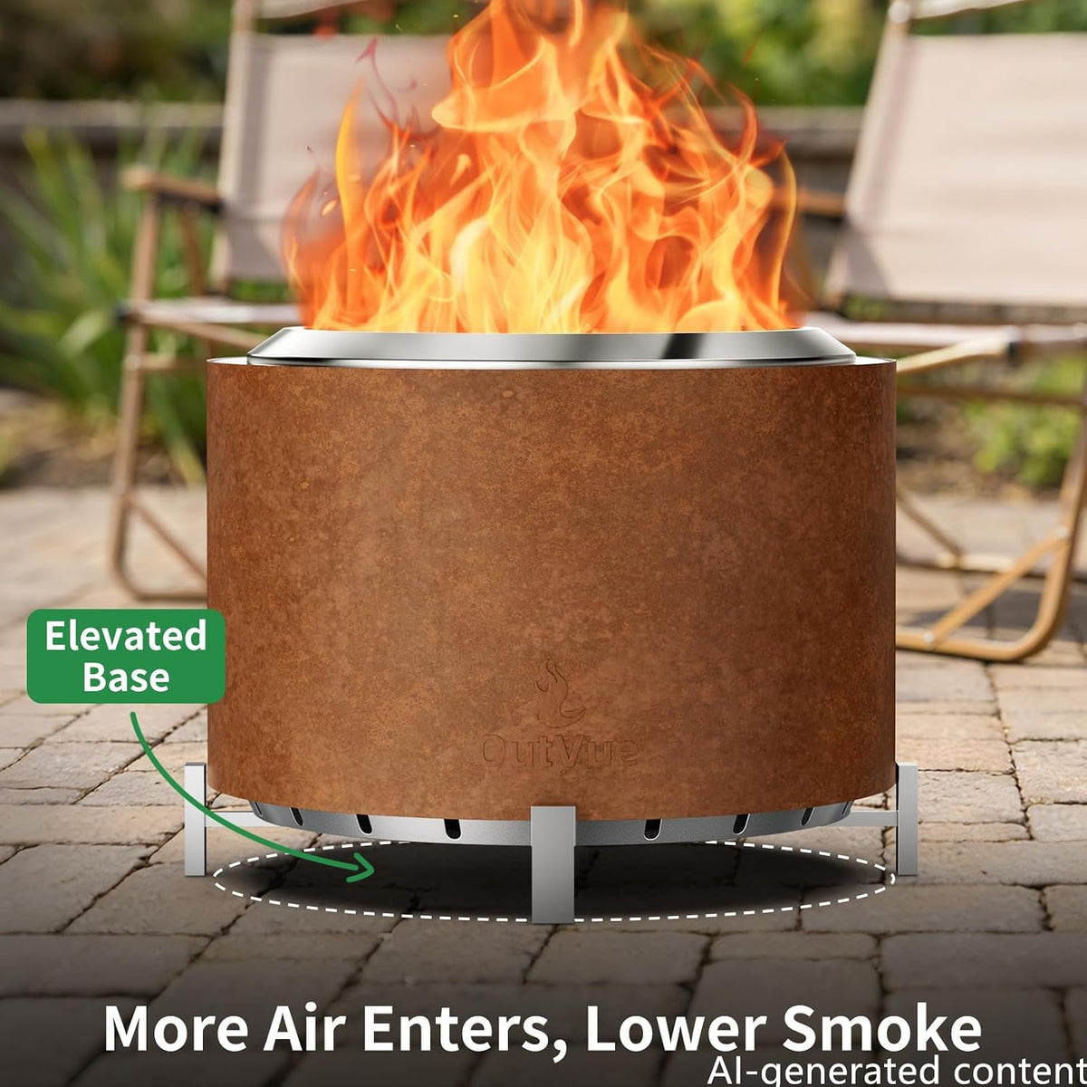 outvue 27 inch stainless steel smokeless fire pit, close-up detail