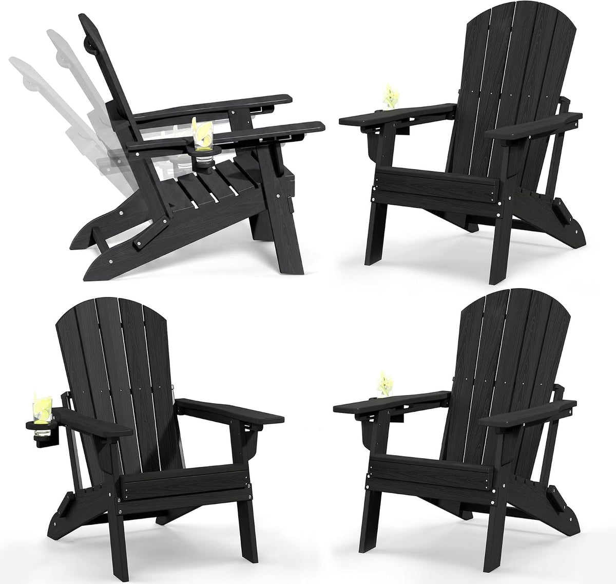 Plawdlik Folding Adirondack Chair Set of 4, Adjustable 3-Position, Black (Set of 2)