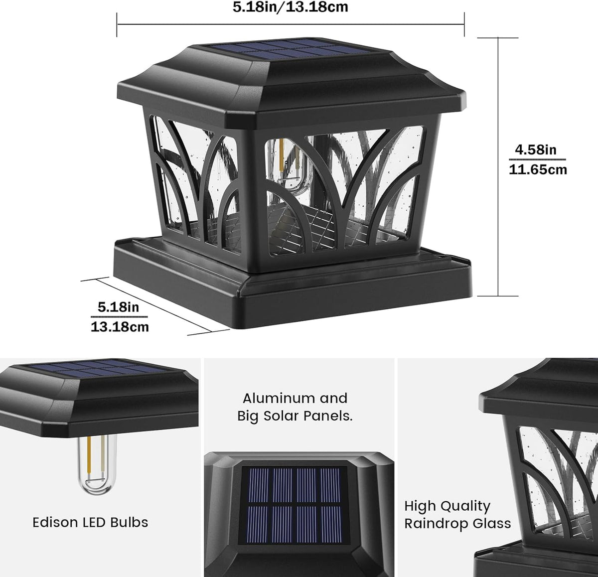 SIEDiNLAR Solar Post Cap Lights Outdoor Aluminum Glass 2 Modes 6 Pack Black