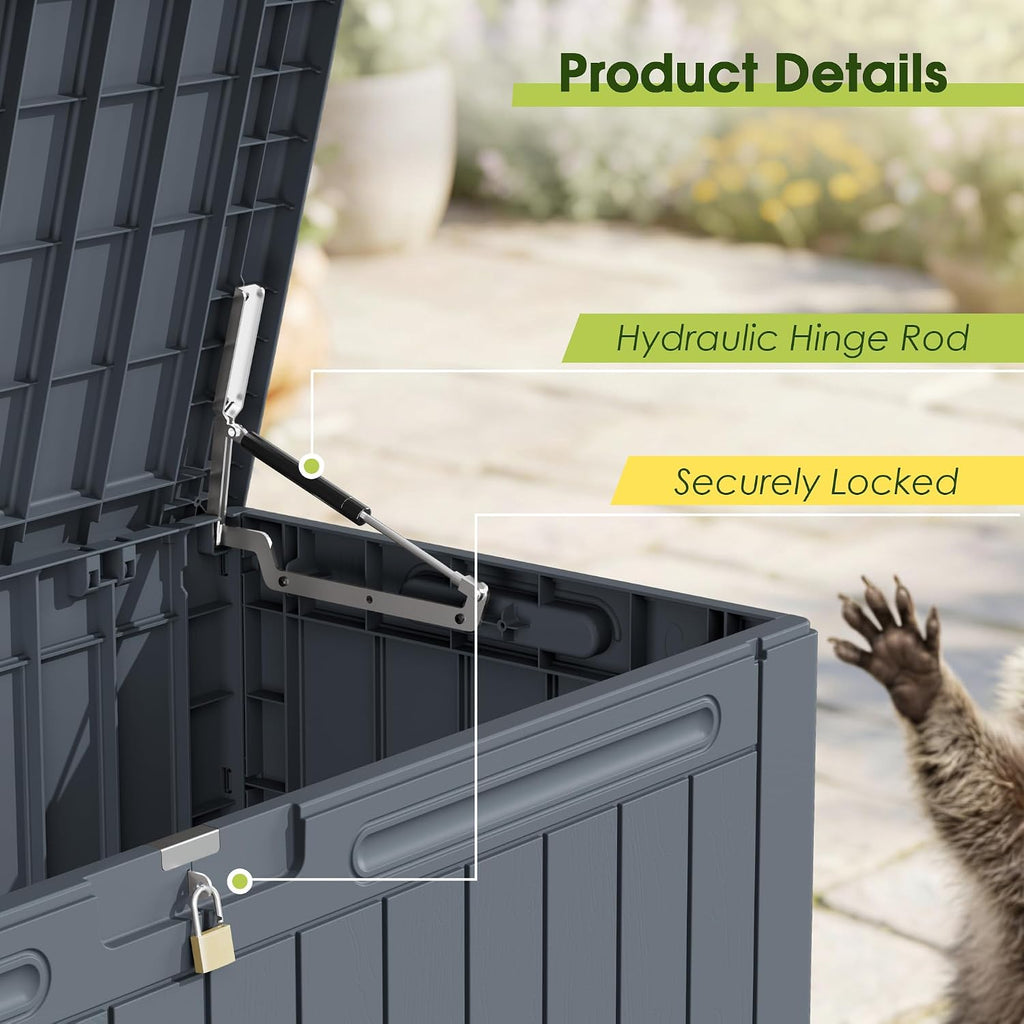 Devoko 100 Gallon Outdoor Storage Box, Waterproof Deck Box Lockable (Gray)