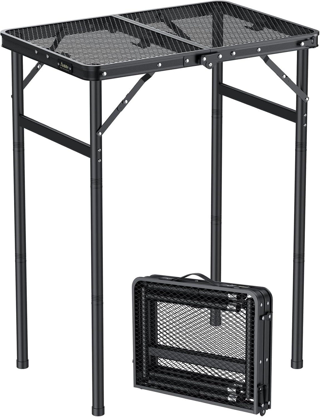 Anbte 2ft Folding Camping Grill Table Max 29.5", 3 Adjustable Height, Black