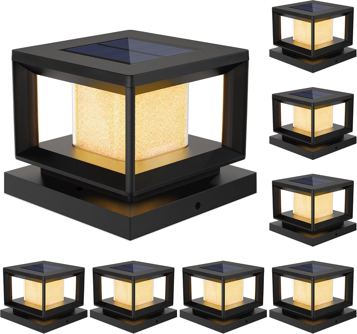 Mlambert 8 Pack Solar Post Lights, 4x4 6x6 Wooden Vinyl Fence Cap, Black