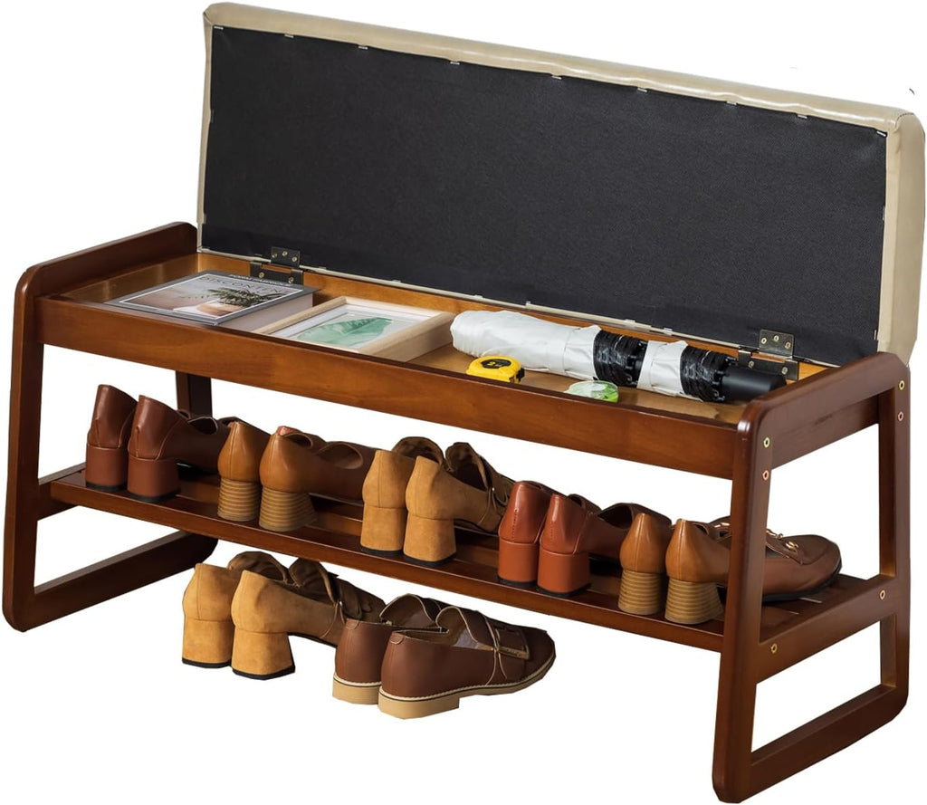 latifolia 2 Tier Shoe Rack Bench with Flip-Top Storage, Grey