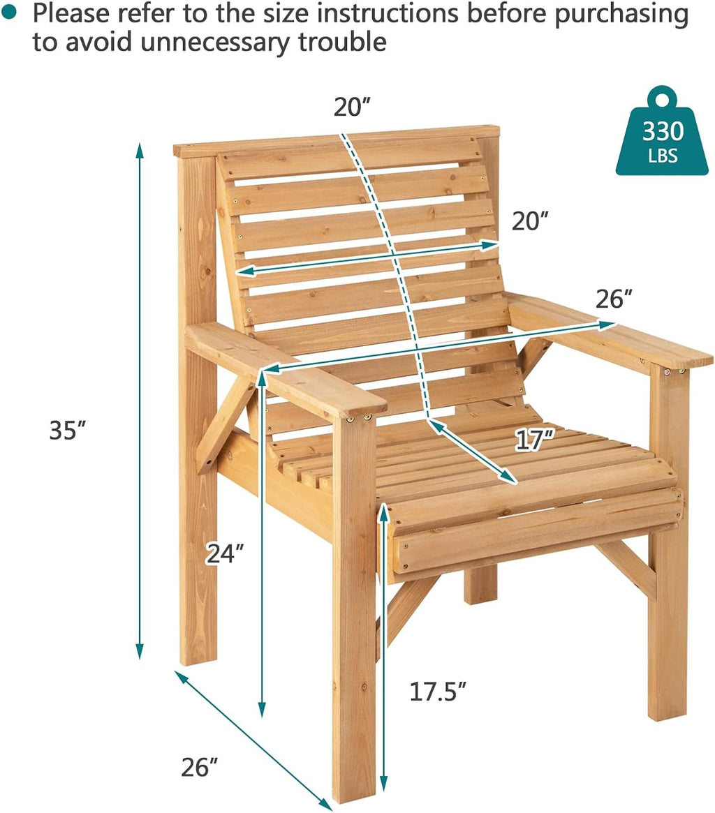 GIANTEX Outdoor Patio Dining Chairs, Solid Wood Bistro Chairs, Inclined Backrest, Wide Seat, Indoor Outside Chairs for Garden Lawn Porch Yard (1)