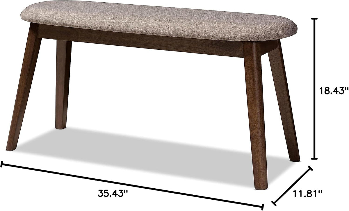 Baxton Studio Easton Mid-Century Modern Light Grey Fabric Upholstered Walnut Finished Wood Bench