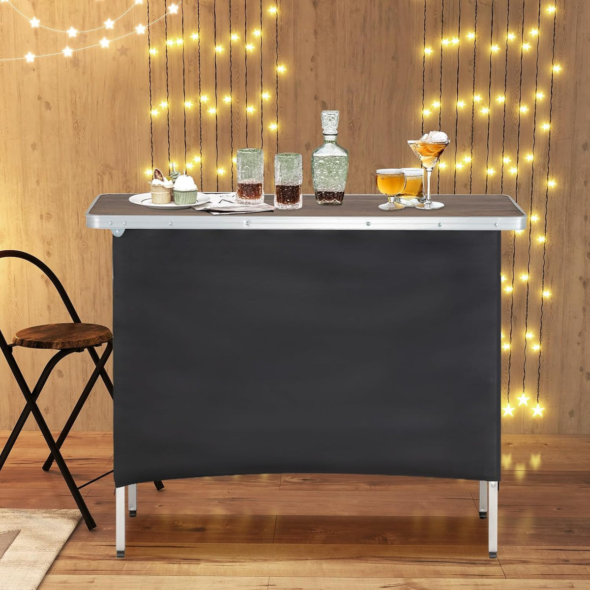 COSTWAY Portable Bar Table for Events, 43.5” x 15” x 34.5”(1, Brown)