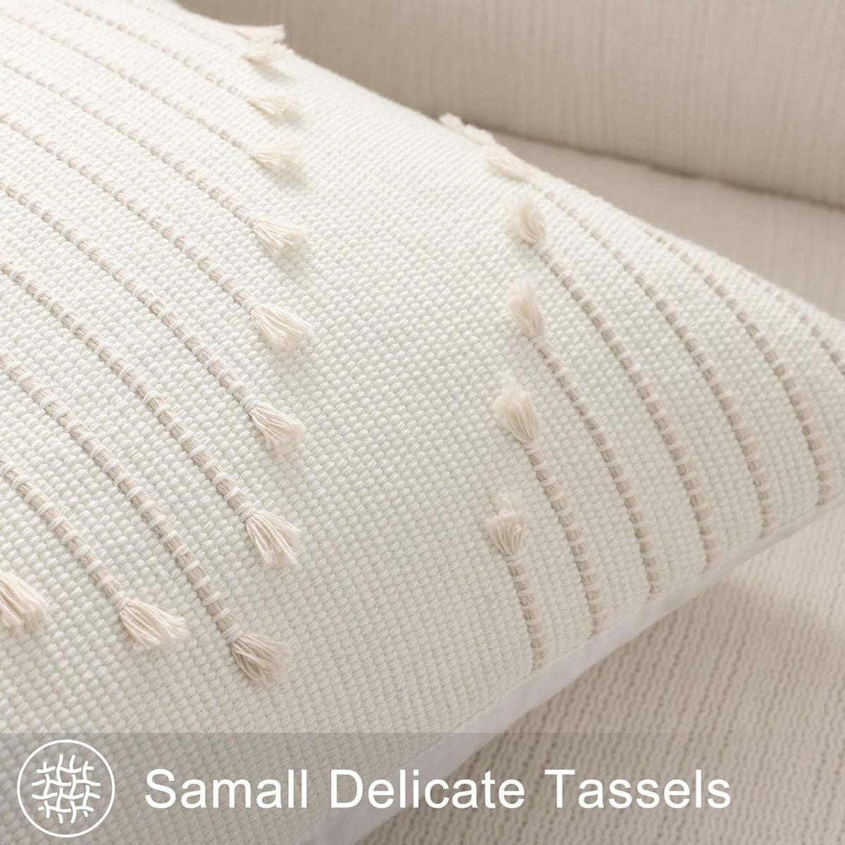 Mecatny Boho Outdoor Throw Pillow Covers 20x20 Set of 2 Beige & Cream White