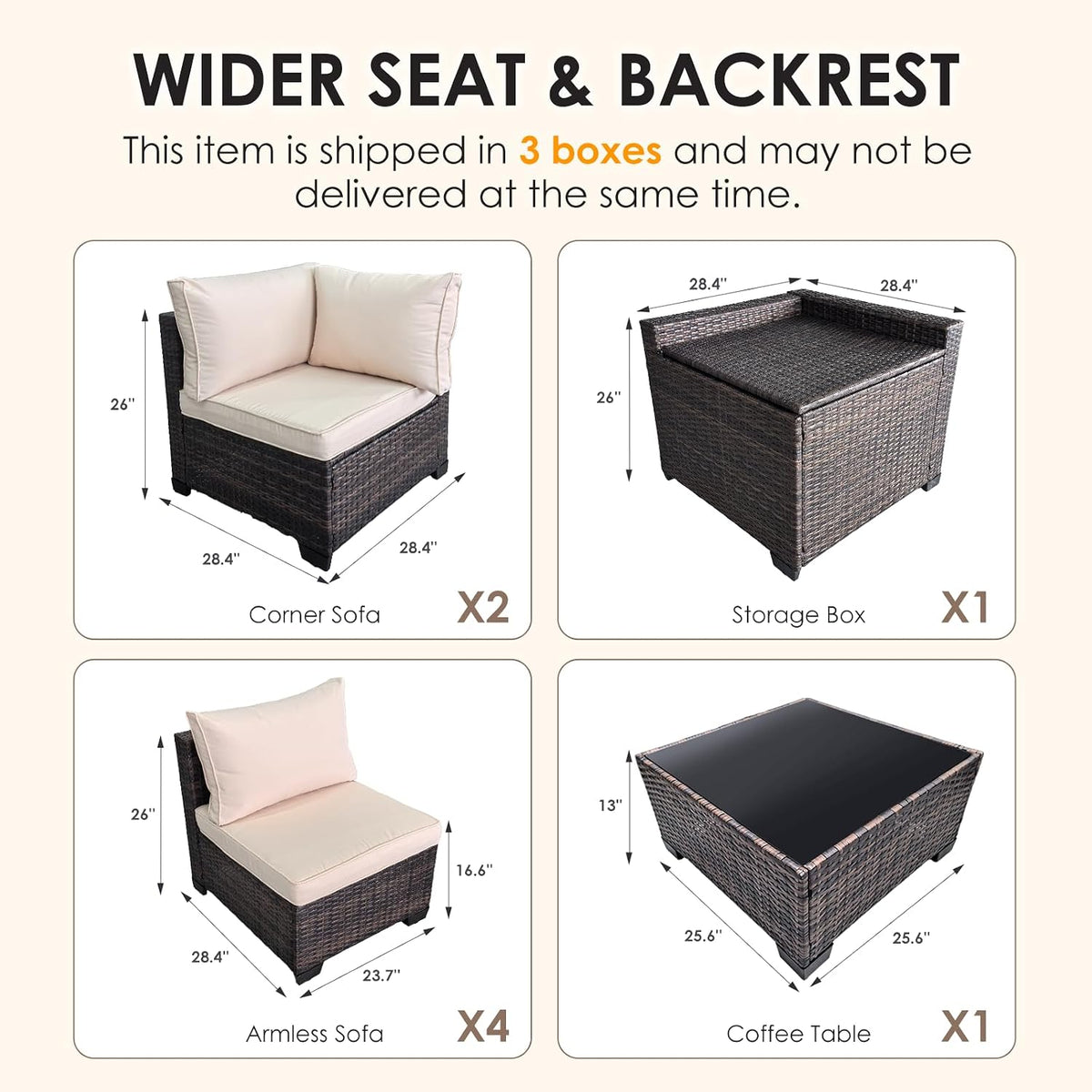 8 Pieces Patio Furniture Set with Storage, Outdoor Sectional Sofas