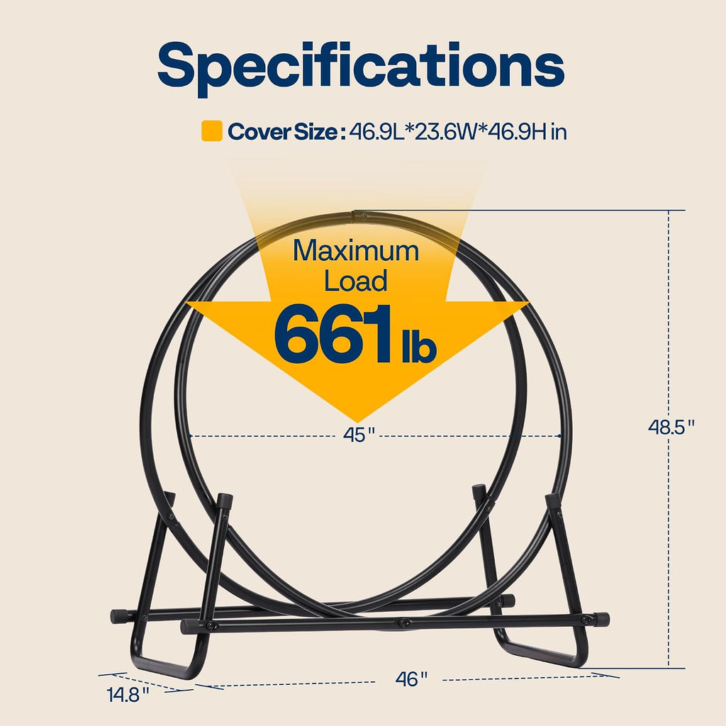 vivohome 48 inches firewood log rack hoop with, front angle view