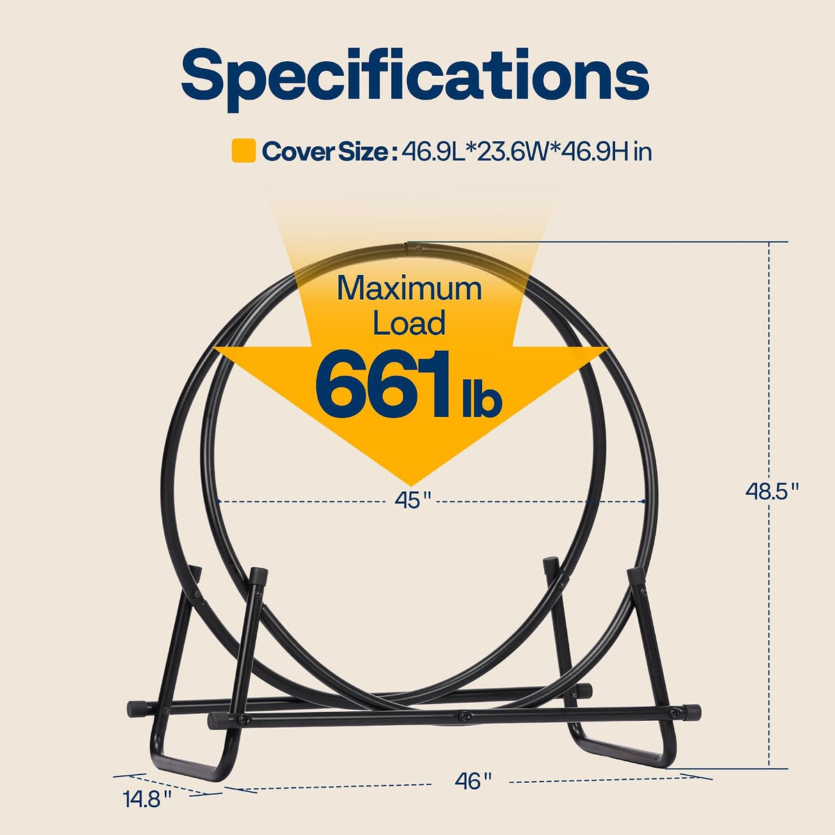 vivohome 48 inches firewood log rack hoop with, front angle view