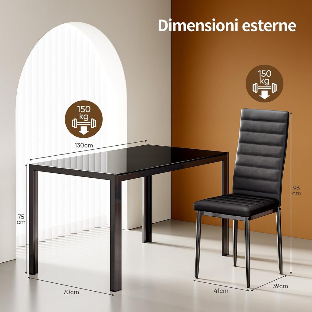 Bealife Kitchen Dining Table Set for 6, Tempered Glass 7 Piece - Black