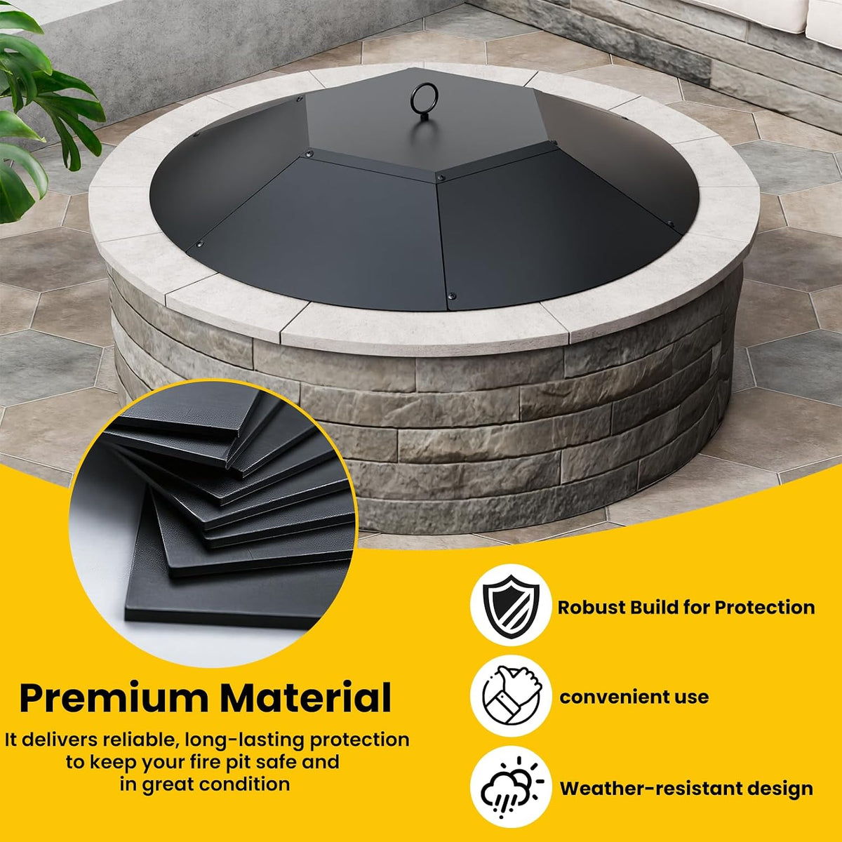 28 inch Metal Round Fire Pit Lid with Handle & Poker