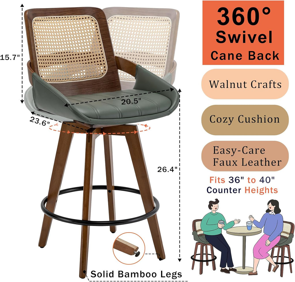 Mid Century Counter Stools, Counter Height Swivel Bar Stools with Back