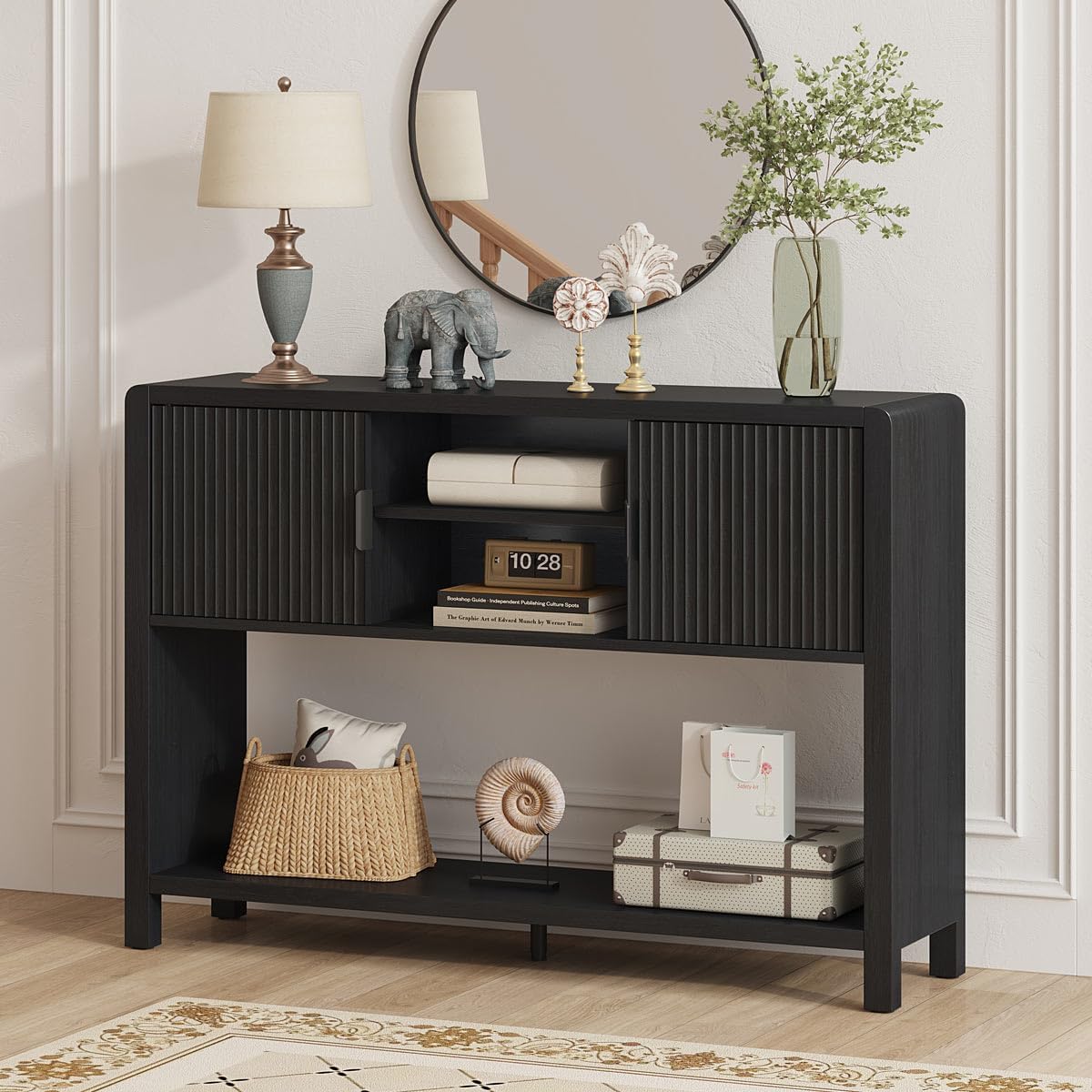 FATORRI Console Sofa Table with Storage for Entryway, 43.31" Black