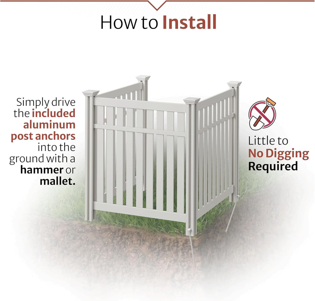 Enclo Hartford Privacy Screen, White Vinyl DIY No Dig Kit