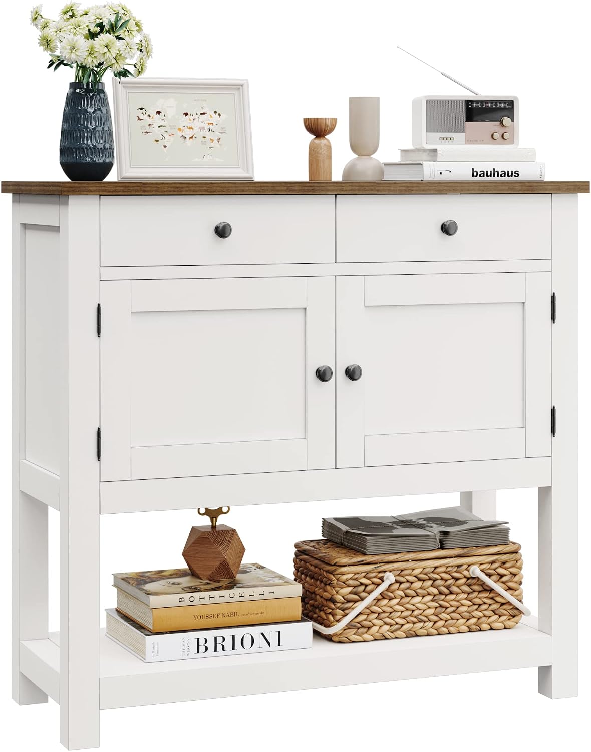 HOSTACK Farmhouse Console Table with Storage, 35.4" W Entryway Table, White