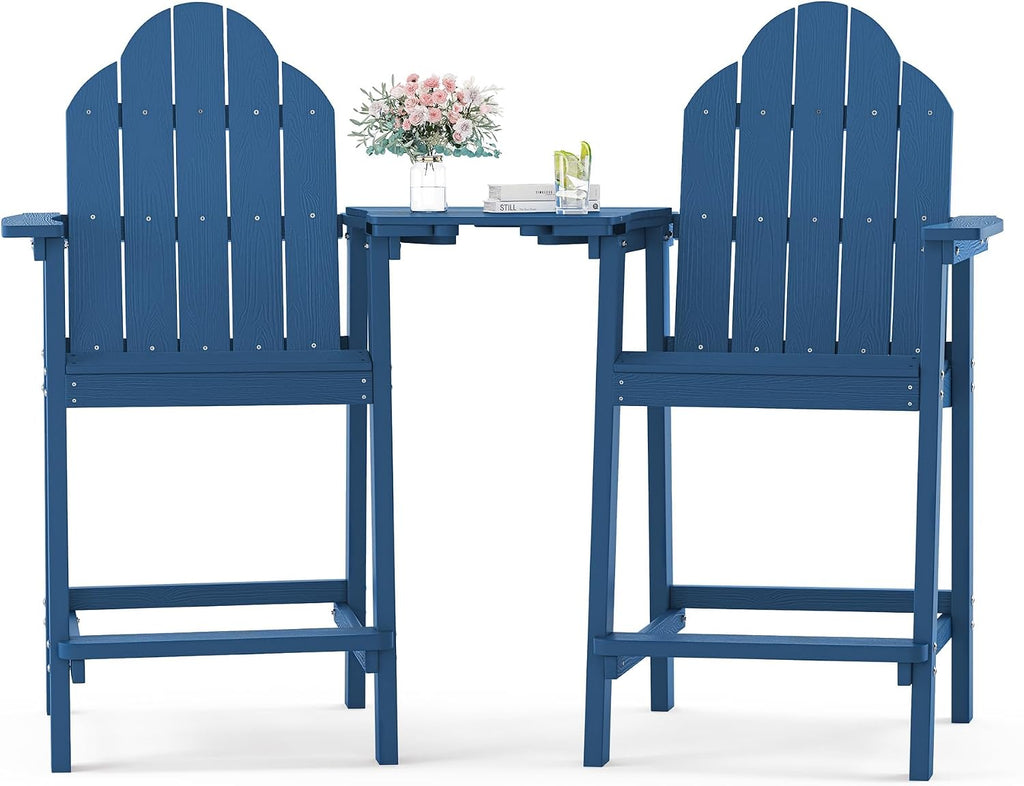 LUE BONA Tall Adirondack Chair Set of 2, HDPS Bar Height Chairs, Navy Blue