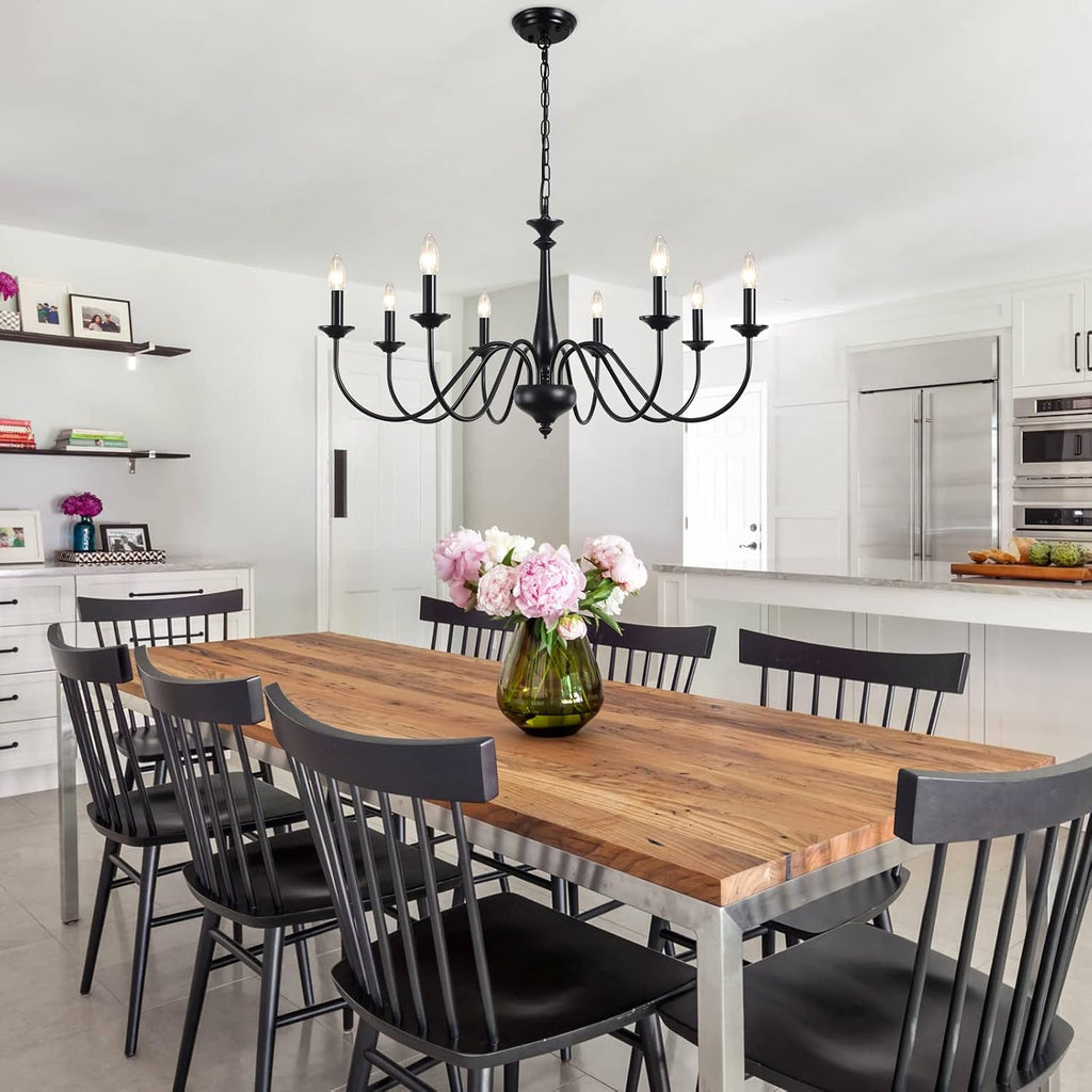 farmhouse chandeliers for dining room light fixture black, front angle view